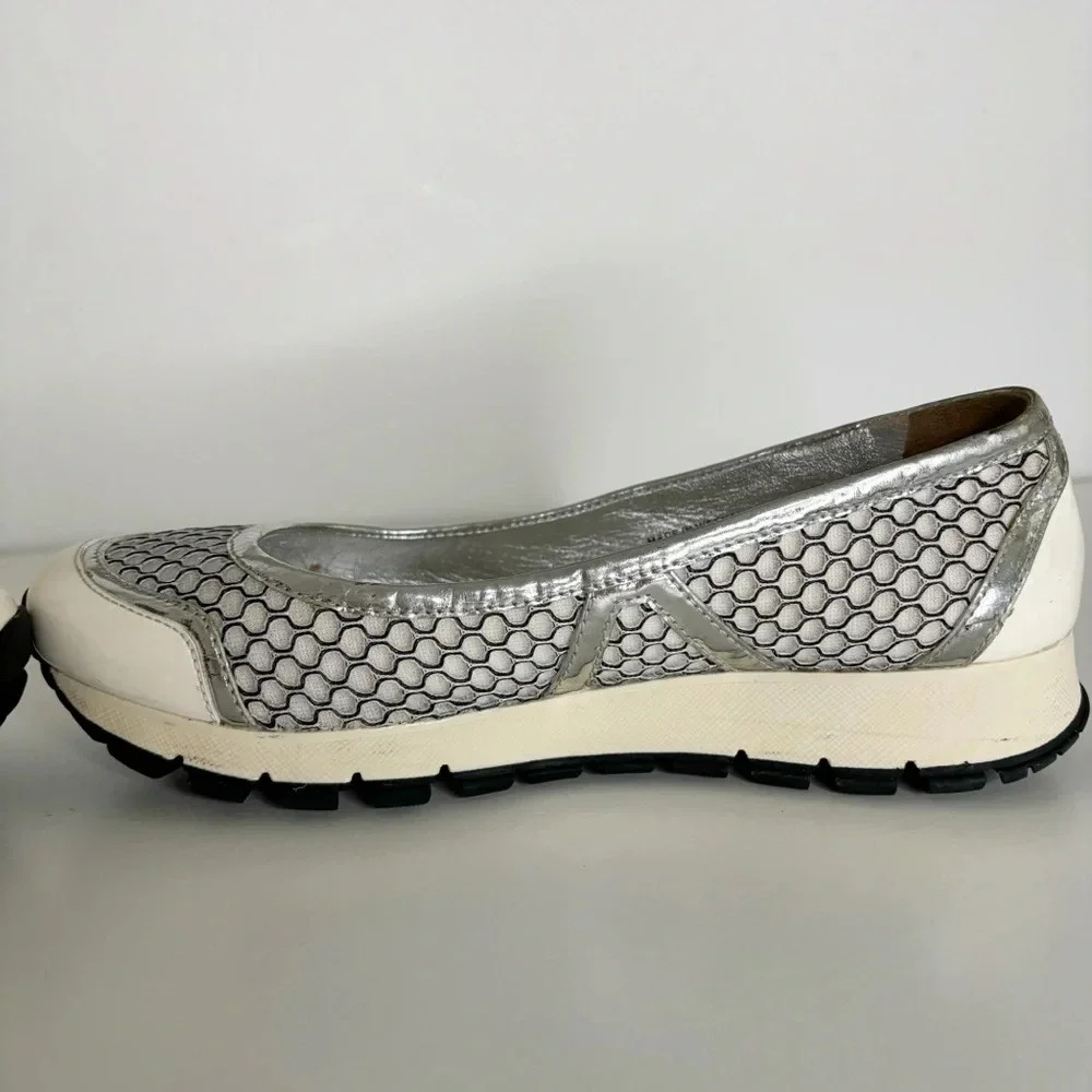 Prada Sport Ballet Shoes Trainers Metallic Mesh Patent Leather Size 36.5 Vintage - Picture 6 of 14